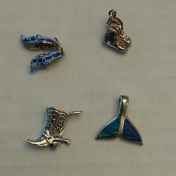 Jewelry - Set of 4 Charms..baby shoes, country boot, Holland Shoes. Fish Tale